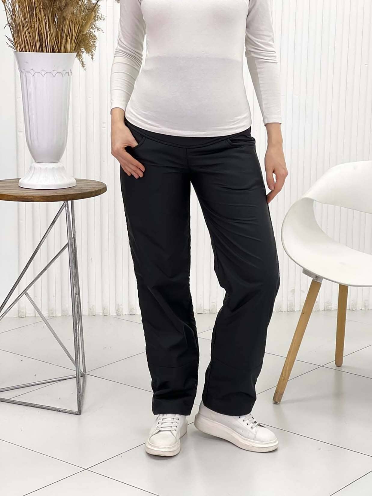 Болоневые брюки для беременных и кормящих, черные